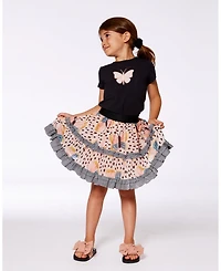Deux par Deux Toddler Girls Printed Ruffle Skirt Black And Pink Butterflies - Toddler|Child