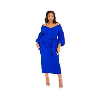Buxom Couture Women's Plus Off Shoulder Peplum Midi Dress