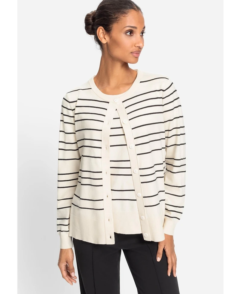 Olsen Women's Striped Crewneck Cardigan