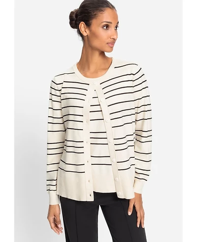 Olsen Women's Striped Crewneck Cardigan