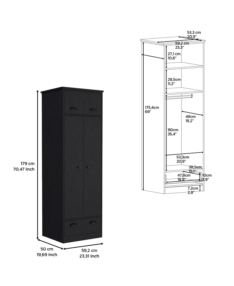 Tifton Armoire with Hinged Drawer, 2-Doors and 1-Drawer, Black