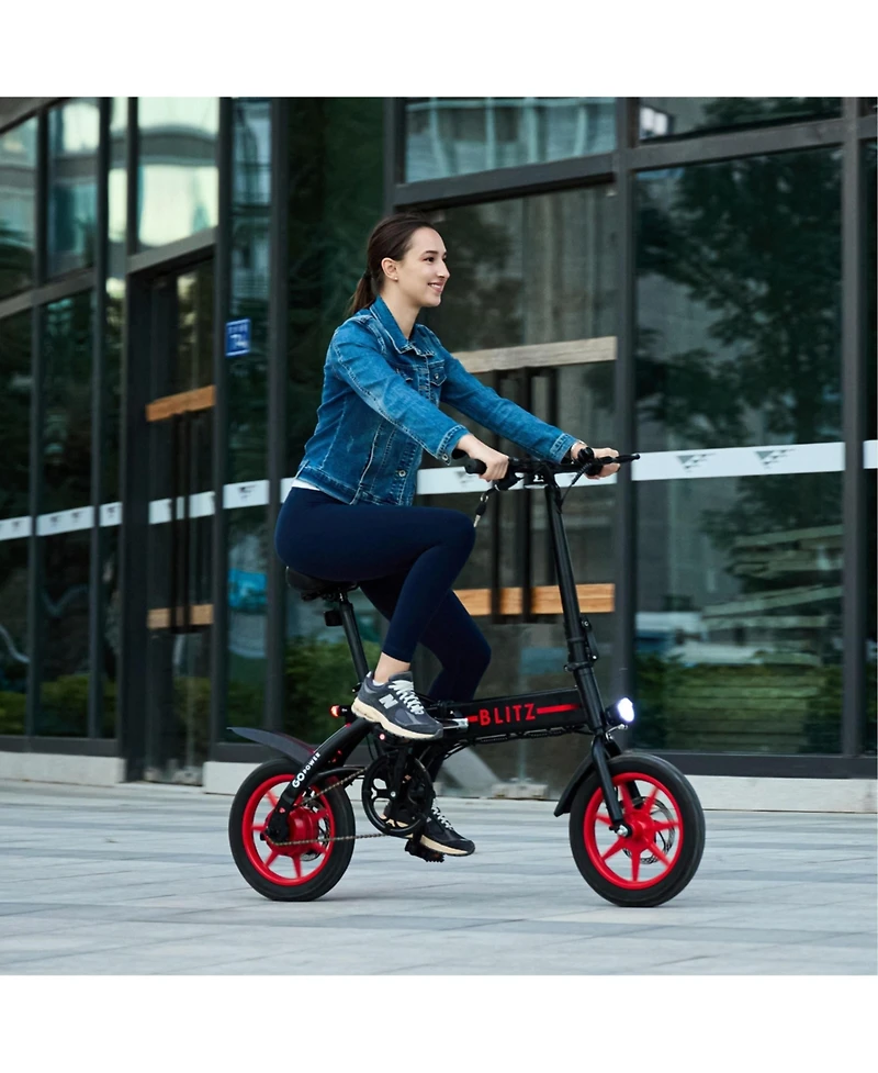 GoPowerBike GoBlitz Electric Bike | Lightweight Compact Design Folding Adult Mini E-Bike Dual Disc Brakes Throttle and Pedal Assist 350W Motor
