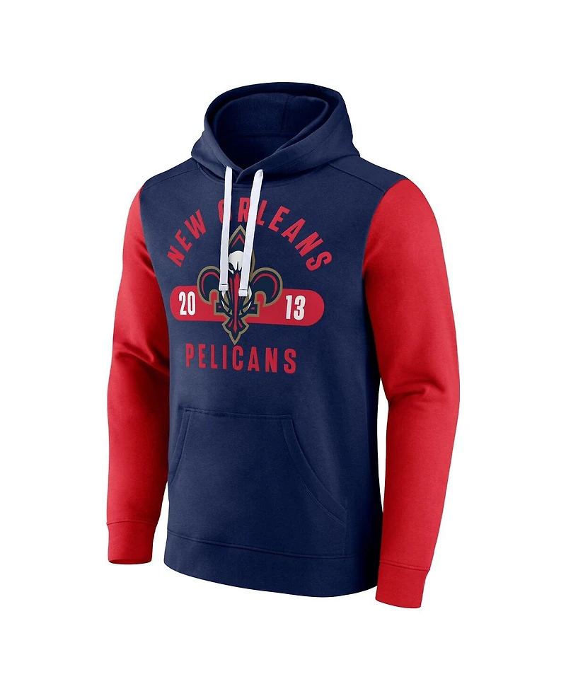 Fanatics Men's Navy/Red New Orleans Pelicans Attack Colorblock Pullover Hoodie