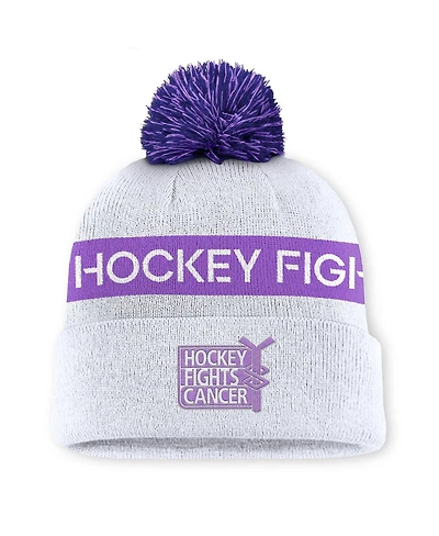 Fanatics Men's White Nhl-Logo Hockey Fights Cancer Cuffed Knit Hat with Pom