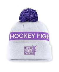 Fanatics Men's White Nhl-Logo Hockey Fights Cancer Cuffed Knit Hat with Pom