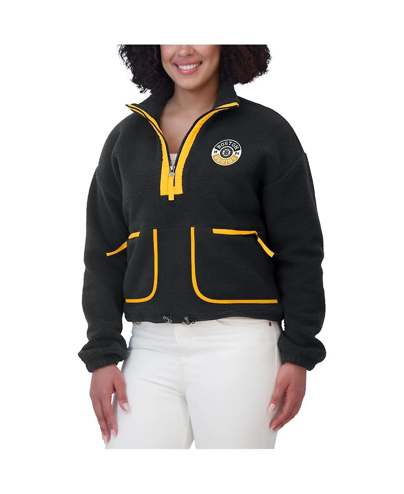 Wear by Erin Andrews Women's Black Boston Bruins Polar Fleece Half-Zip Jacket