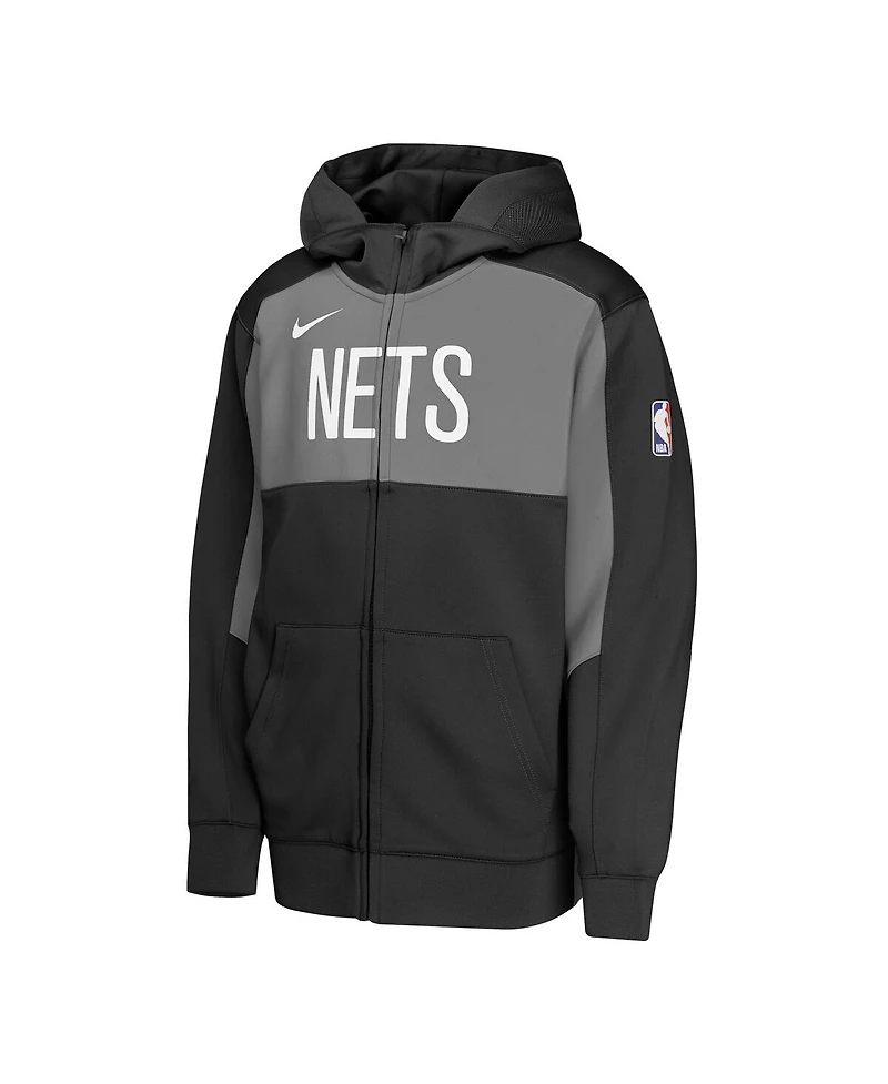 Nike Big Boys and Girls Black/Gray Brooklyn Nets Authentic On-Court Showtime Performance Full-Zip Hoodie
