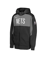 Nike Big Boys and Girls Black/Gray Brooklyn Nets Authentic On-Court Showtime Performance Full-Zip Hoodie