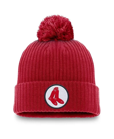 Nike Men's Red Boston Red Sox Cooperstown Collection Patch Cuffed with Pom Knit Hat