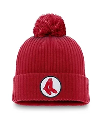 Nike Men's Red Boston Red Sox Cooperstown Collection Patch Cuffed with Pom Knit Hat