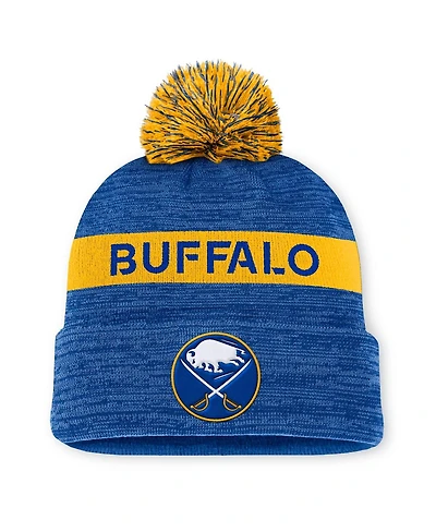 Fanatics Men's Royal/Gold Buffalo Sabres Authentic Pro Rink Cuffed Knit Hat with Pom