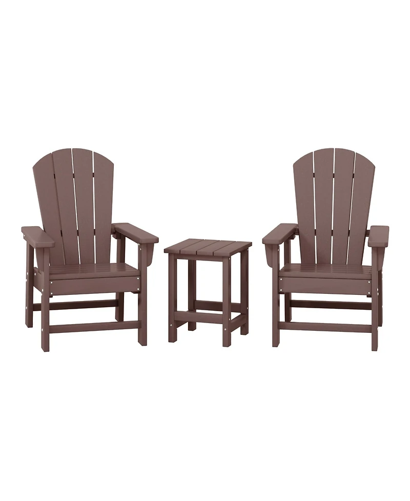 Kids 3-Piece Outdoor Hdpe Adirondack Chairs With Square Side Table Set