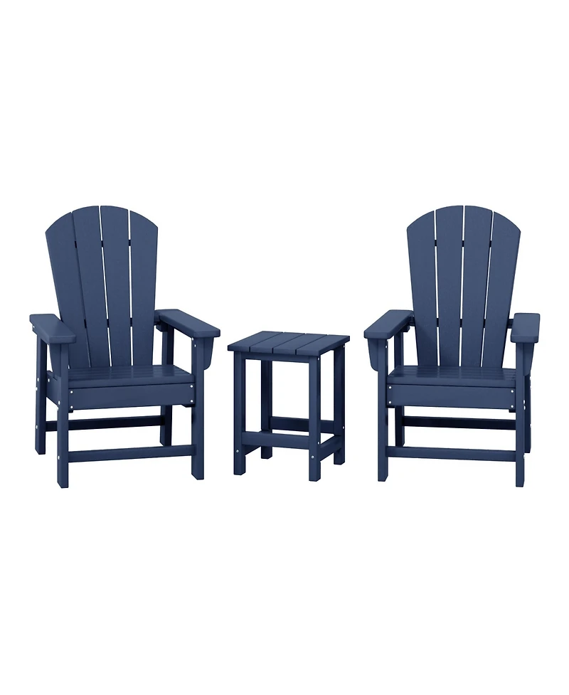 Kids 3-Piece Outdoor Hdpe Adirondack Chairs With Square Side Table Set