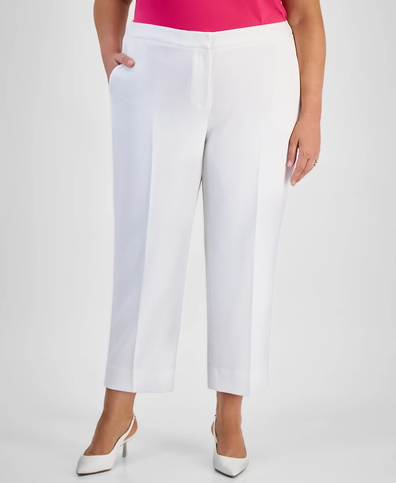 Kasper Plus Textured Elastic-Back Side-Slit Pants