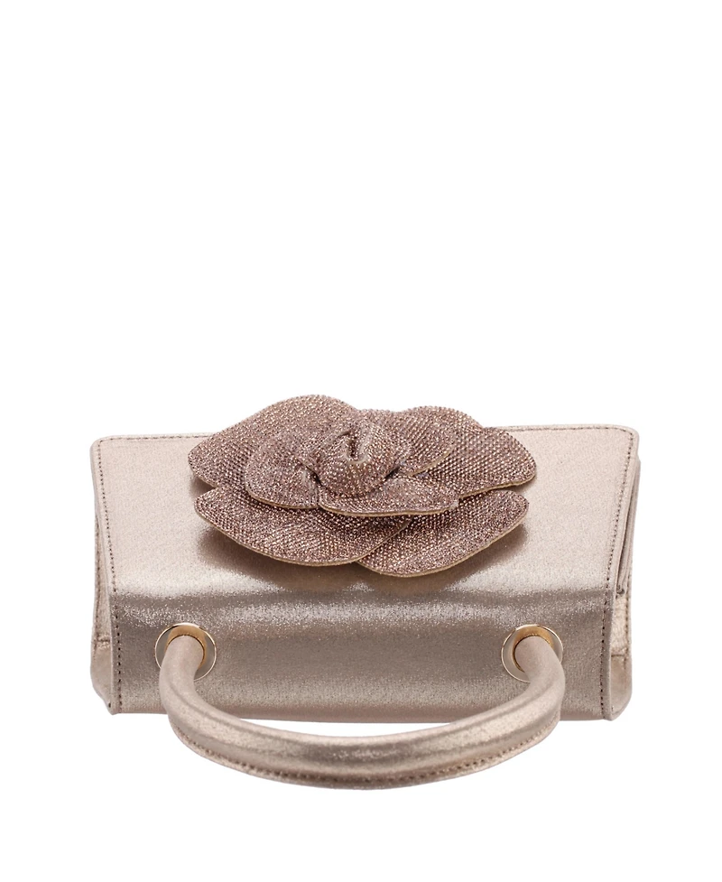 Nina Crystal Flower Embellished Metallic Satchel Bag
