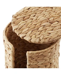 Casafield Toilet Paper Roll Holder with Lid - Espresso, Fits 3 Rolls, Free Standing Water Hyacinth Bath Tissue Storage Organizer for Bathroom