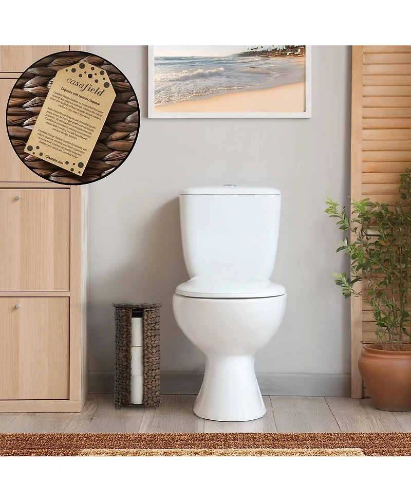 Casafield Toilet Paper Roll Holder with Lid - Espresso, Fits 3 Rolls, Free Standing Water Hyacinth Bath Tissue Storage Organizer for Bathroom