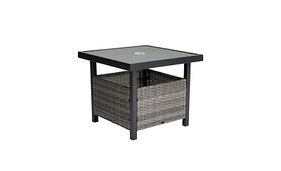 Outdoor Side Table with Umbrella Hole & Storage Space Perfect for Patio, Deck, or Garden Use