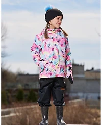Deux par Deux Big Girls 3-In-1 Mid-Season Outerwear Set With Printed Jacket Black And Multicolored Flowers