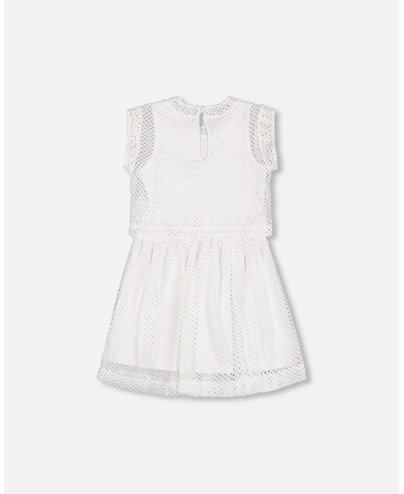 Deux par Toddler Girls Bi-Material Mesh And Organic Cotton Dress Snow White - Toddler|Child