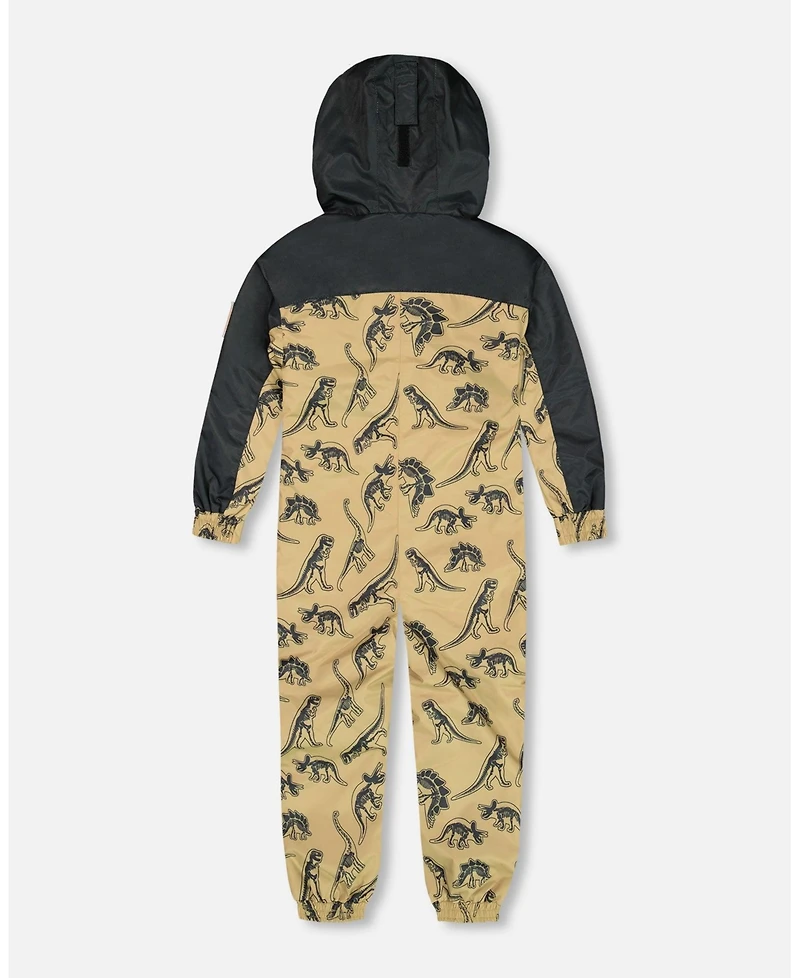 Deux par Deux Toddler Boys Printed Mid-Season One-Piece Outerwear Black Dinosaur On Beige Background - Toddler|Child