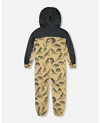 Deux par Deux Toddler Boys Printed Mid-Season One-Piece Outerwear Black Dinosaur On Beige Background - Toddler|Child