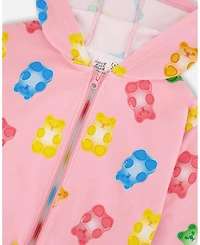 Deux par Deux Big Girls Printed French Terry Hoodie Cardigan Pink Multicolored Gummies