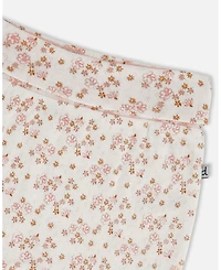 Deux par Deux Baby Girls Cotton Pointelle Evolutive Pant Printed Pink And White Flowers