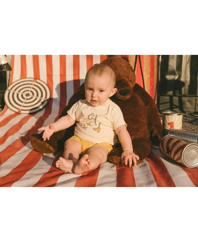 Deux par Deux Baby Boys Printed Organic Cotton Top And Short Set Yellow Bananas And Off-White