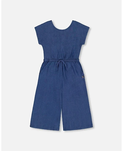 Deux par Deux Toddler Girls Chambray Jumpsuit Navy Blue - Toddler|Child