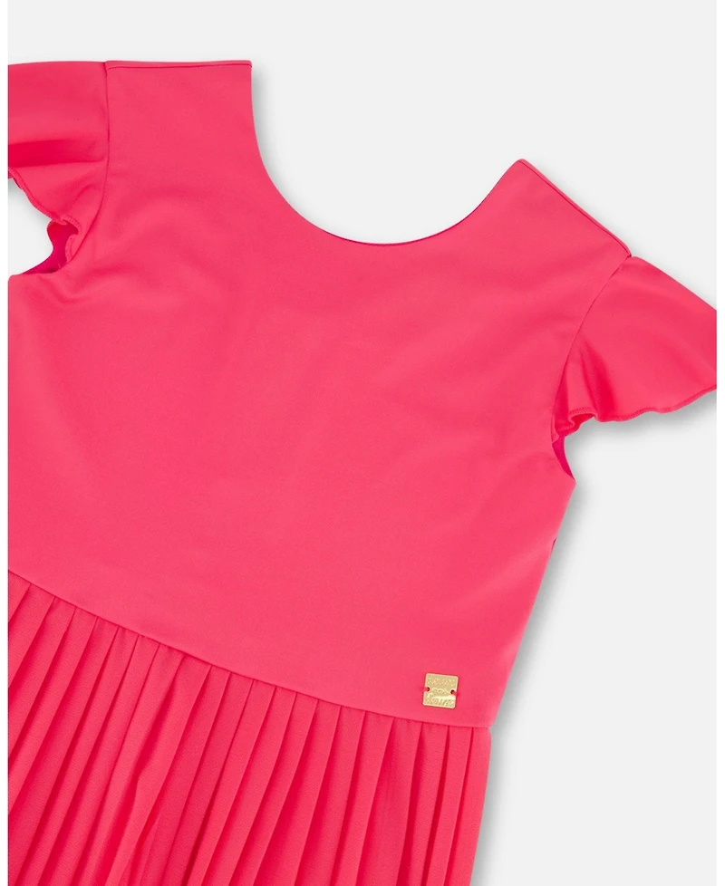 Deux par Deux Big Girls Bi-Material Pleated Wide Leg Jumpsuit Candy Pink