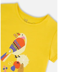 Deux par Deux Toddler Girls Organic Cotton Tee Yellow And Birds - Toddler|Child