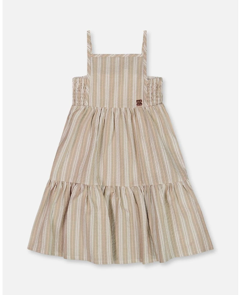 Deux par Deux Toddler Girls Sleeveless Linen Dress White And Sage Striped - Toddler|Child