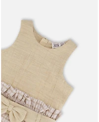 Deux par Deux Big Girls Bi-Material Belted Dress Beiges