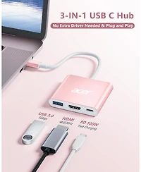 acer Usb C to Hdmi Multiport Adapter, 3 in 1 Usb C Hub with Usb 3.0 Data Port, 4K Hdmi Port & Pd Max 100W Charging for Usb C Phones, Tablets, iPad Pro