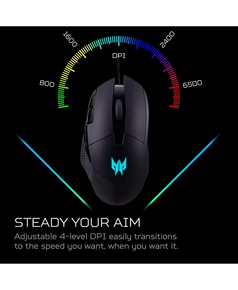 acer Predator Cestus 315 Gaming Mouse with PixArt Sensor, Adjustable Dpi & 8 Buttons Including Burst Fire