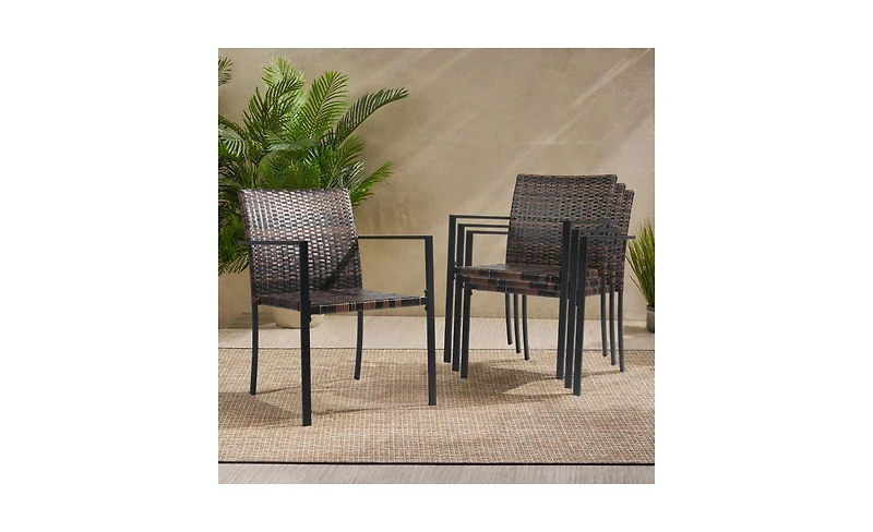 Set of 2 Stackable Outdoor Wicker Patio Dining Chairs for Garden, Balcony, or Deck