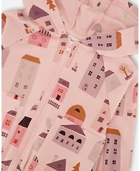 Deux par Deux Baby Girls Printed French Terry Hoodie Cardigan Pink And Coral Houses