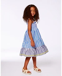 Deux par Deux Toddler Girls Smocked Seersucker Peasant Dress Blue And White Striped - Toddler|Child