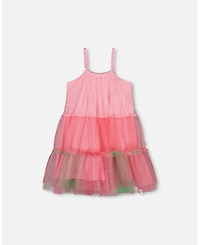 Deux par Toddler Girls Sleeveless Color Block Tulle Dress Pink And Green - Toddler|Child