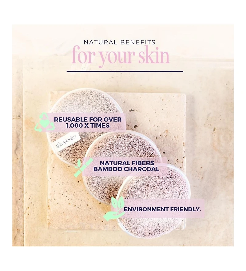 Skin Mantra Bamboo Charcoal Makeup Remover Pads – Reusable Cleansing & Makeup Remover Pads