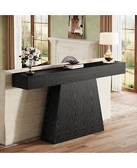 Tribesigns 63" Black Console Table, Farmhouse Entryway Table with Trapezoidal Base, Narrow Long Wood Sofa Table Behind Couch Table for Entrance, Hallw