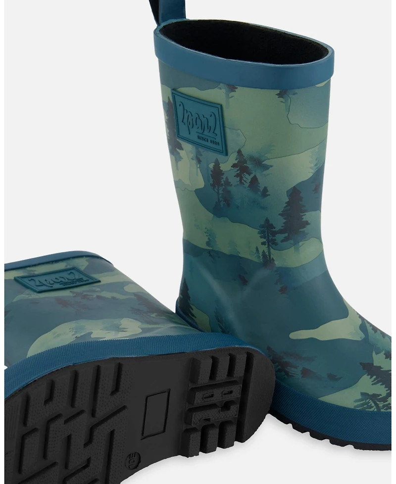 Boy Printed Rain Boots Forest Green With Black Pines - Toddler|Child