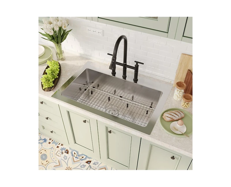 Casainc 33" L x 22" W Single Bowl Stainless Steel Topmount Kitchen Sink with Accessories