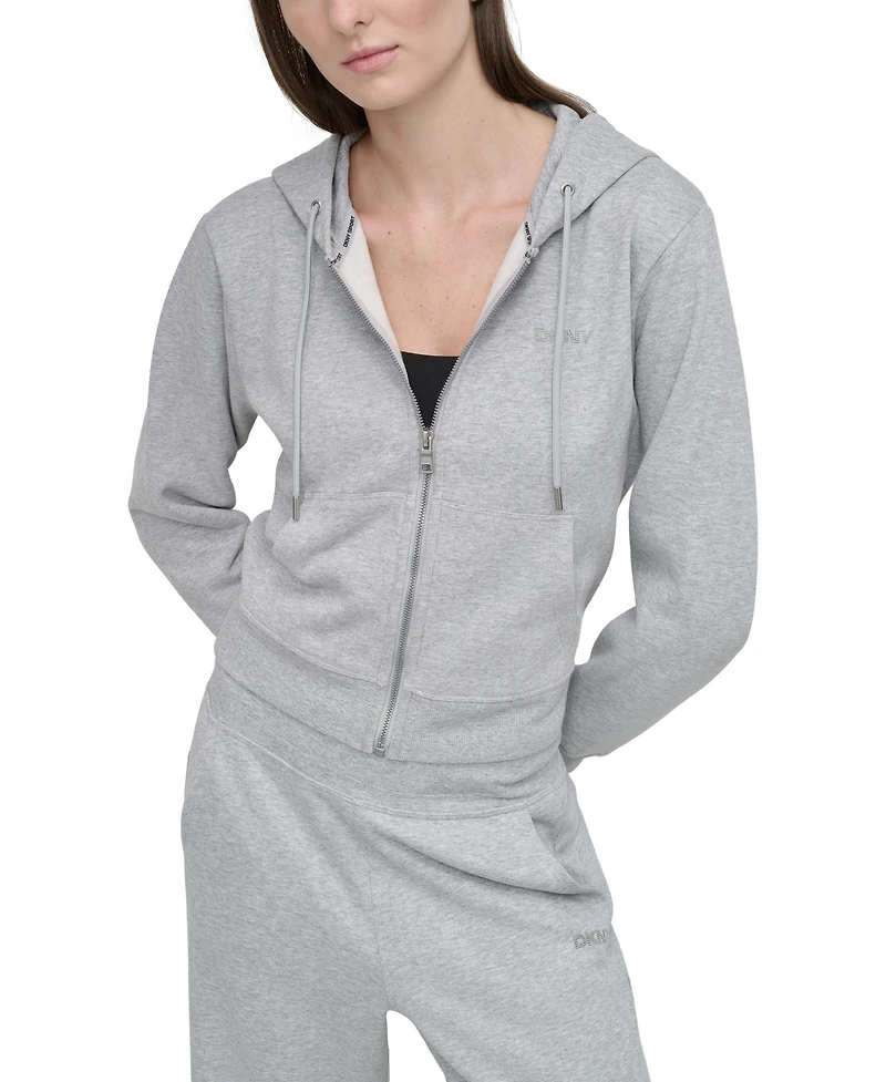 Dkny Sport Women's Studded-Logo Full-Zip Fleece Hoodie