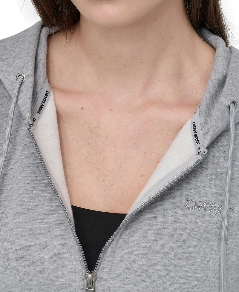 Dkny Sport Women's Studded-Logo Full-Zip Fleece Hoodie