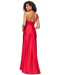 Betsy & Adam Women's Ruched Halter Gown
