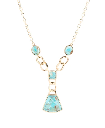 Barse Athena Genuine Blue Turquoise Golden Abstract Necklace