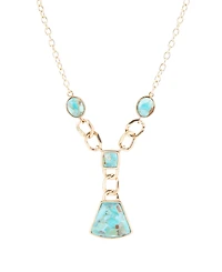 Barse Athena Genuine Blue Turquoise Golden Abstract Necklace