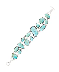 Barse Refined Genuine Blue Turquoise Sterling Silver Link Abstract Bracelet